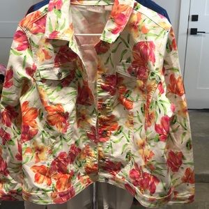 Chicos floral white denim jacket
